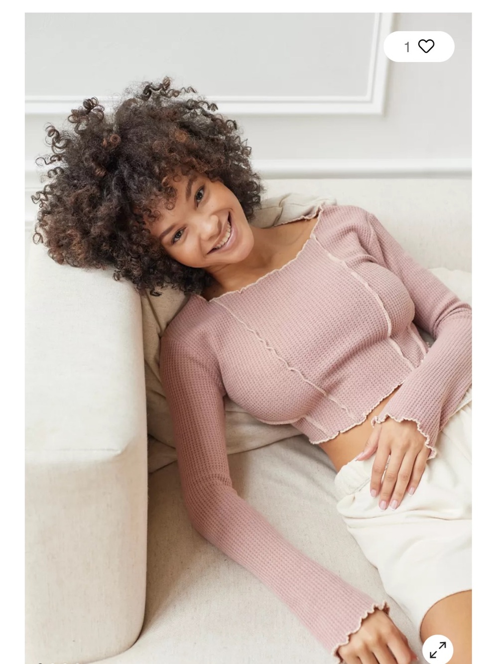 Urban Outfitters Out From Under Bella Thermal Seamed Long Sleeve Top Small Pink